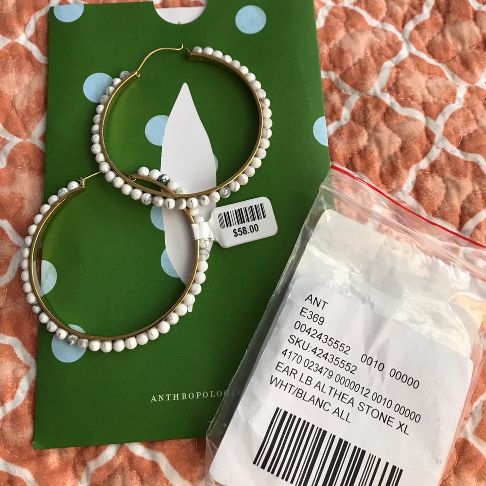 NWT Anthropology white beaded hoop earrings